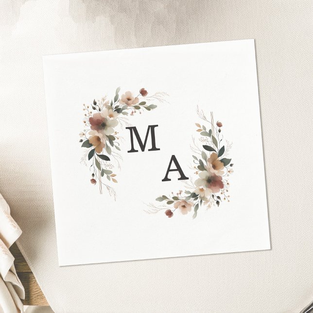 Guardanapo De Papel Eethal Elegance Floral Wreath Wedding Monograma (Wrap your celebration in elegance with our monogrammed napkins in 6 rustic hues.)