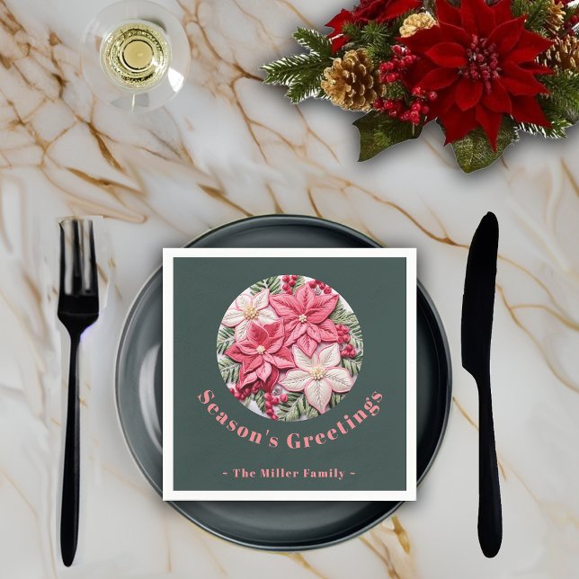 Guardanapo De Papel Efeito de bordado Nome personalizado de Poinsettia (Criador carregado)