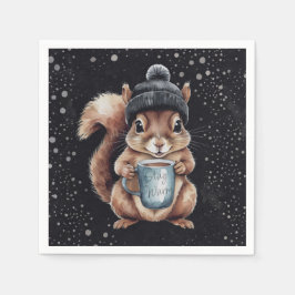 Guardanapo De Papel Eichhörnchen mit Tasse und Schnee „Stay Warm“