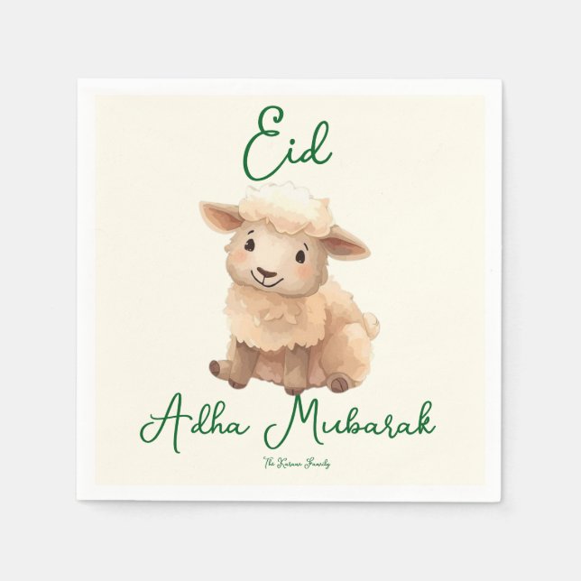 Guardanapo De Papel Eid Al Adha Bege Cute Ovelha Jantar  (Frente)
