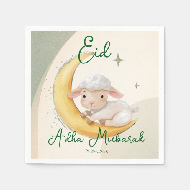 Guardanapo De Papel Eid  Al Adha Dusty Green Cute  Sheep  Dinner  (Frente)