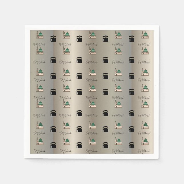 Guardanapo De Papel Eid Mubarak Napkins – Gold Kaaba & Masjid Nabawi (Frente)