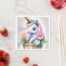 Guardanapo De Papel Einhorn im Korb - Wasserfarbe Kindermotiv