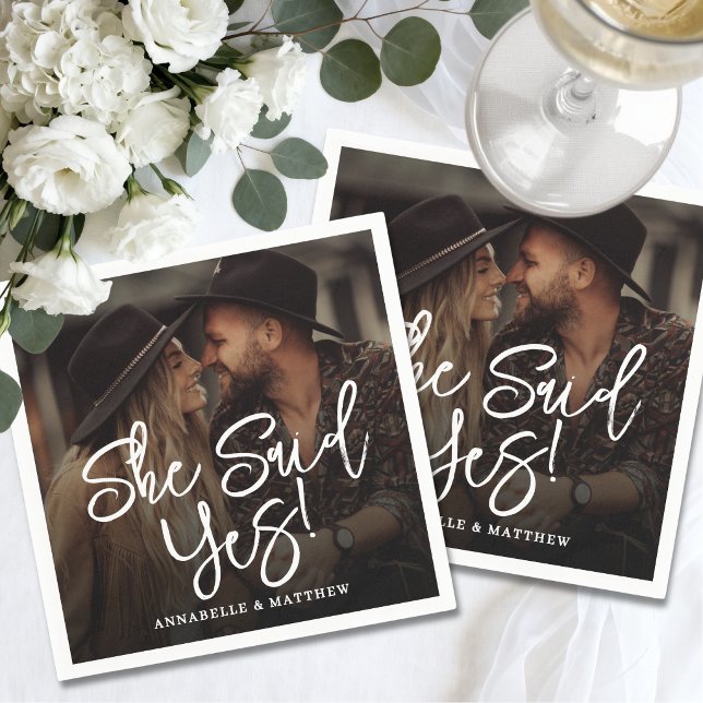 Guardanapo De Papel Ela Disse Sim Festa de Fotos de Noivado (She Said Yes Engagement Photo Party Napkins)