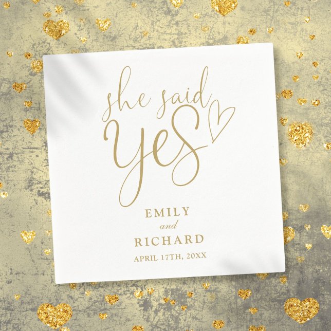Guardanapo De Papel Ela Disse Sim Festa de Noivado Elegante Dourado (She Said Yes Engagement Party Elegant Gold Napkins)