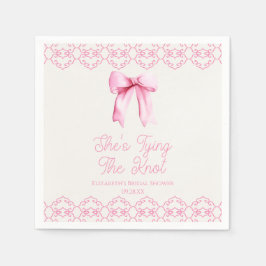 Guardanapo De Papel Ela Está Dando o Nó Rosa Arco Casamento