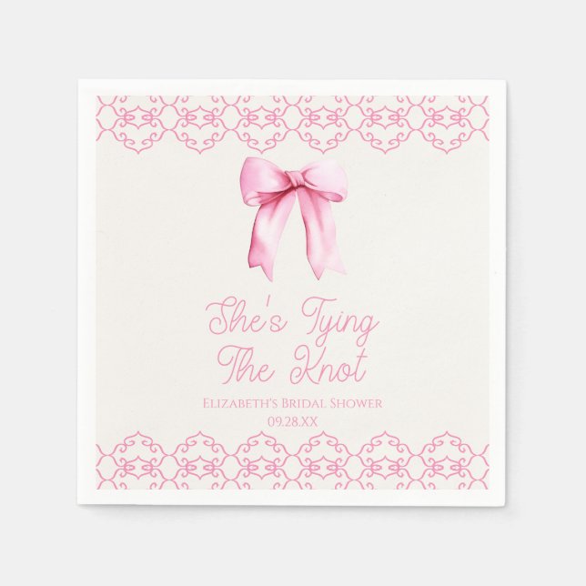 Guardanapo De Papel Ela Está Dando o Nó Rosa Arco de Casamento (Frente)