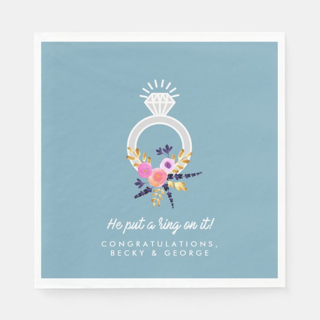 Guardanapo De Papel Ele colocou um anel na Festa de noivado Napkins (Frente)