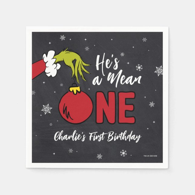 Guardanapo De Papel Ele é um Mau | Aniversário Grinch Quadro Negro (Frente)