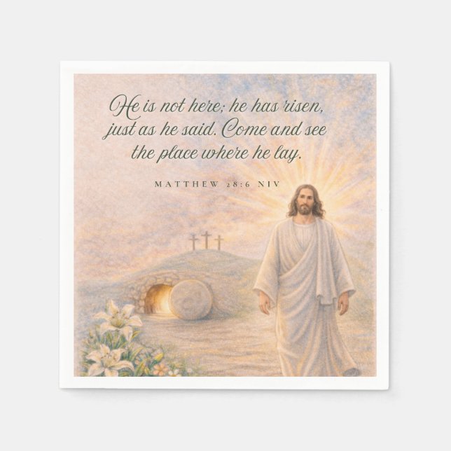 Guardanapo De Papel Ele Ressuscitou – Mateus 28:6 Versículo Bíblico -  (Frente)