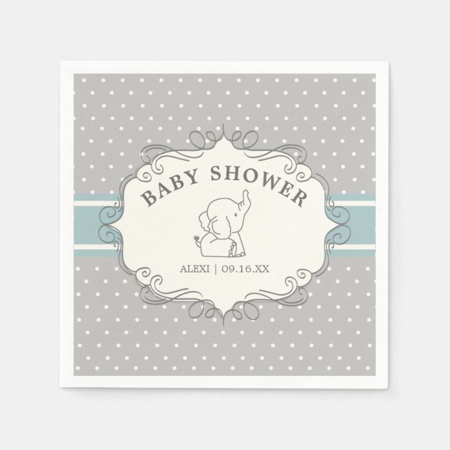 Guardanapo De Papel Elefante Bebê Adorável | Chá de Bebê (Frente)