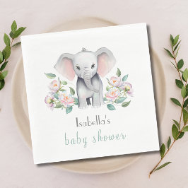 Guardanapo De Papel Elefante Bebê Com Peonias, Eucalyptus Napkin