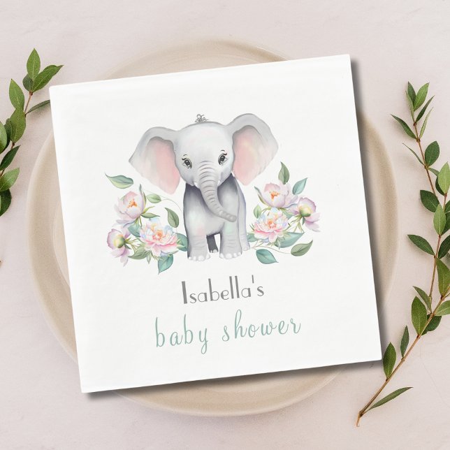 Guardanapo De Papel Elefante Bebê Com Peonias, Eucalyptus Napkin (Criador carregado)