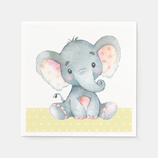 Guardanapo De Papel Elefante Chá de fraldas Amarelo Napkins (Frente)