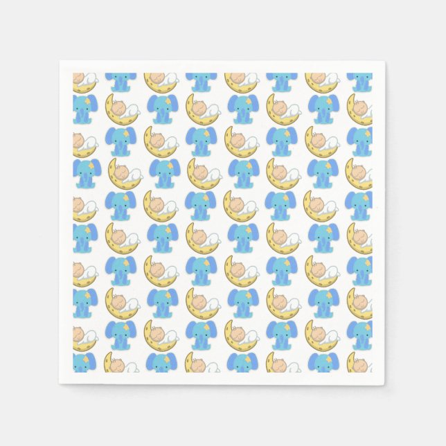 Guardanapo De Papel Elefante com Design de bebê de lua (Frente)