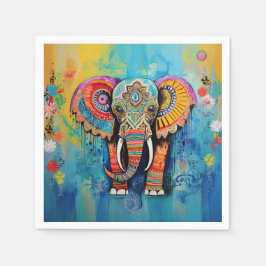 Guardanapo De Papel Elefante Corajoso Colorido Funky Mídia Mistura Ani