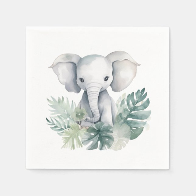 Guardanapo De Papel Elefante Cuto Neutro Primeiro Aniversário (Frente)