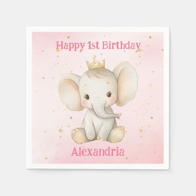Guardanapo De Papel Elefante da princesa personalizada do primeiro ani (Frente)