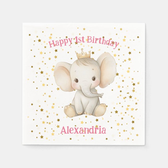Guardanapo De Papel Elefante da princesa personalizada do primeiro ani (Frente)