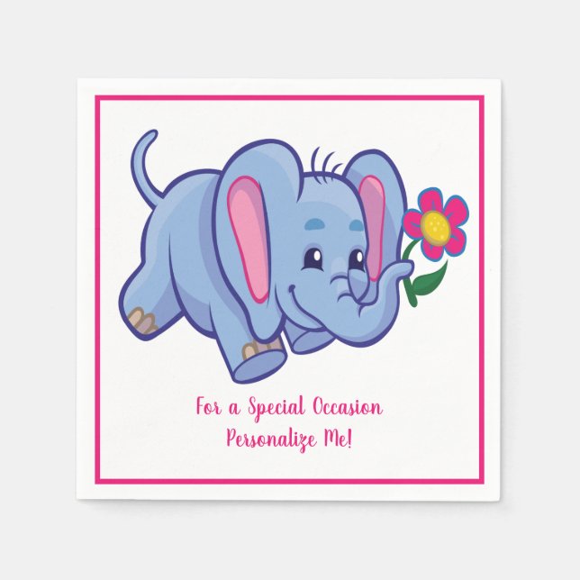 Guardanapo De Papel Elefante De Bebê Cento E Flor Personalizados (Frente)