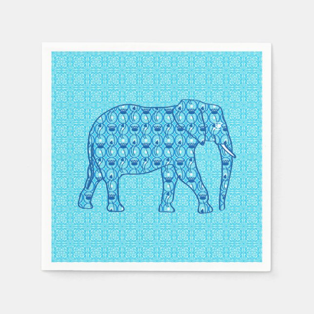 Guardanapo De Papel Elefante de flor de lótus - turquesa (Frente)