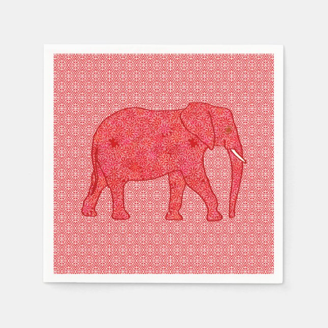 Guardanapo De Papel Elefante de flor - vermelho profundo e coral (Frente)