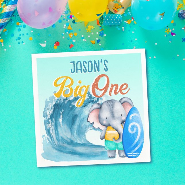 Guardanapo De Papel Elefante de primeiro aniversario de surfe Big One (Criador carregado)