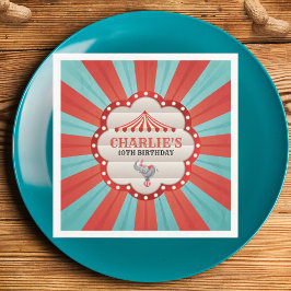 Guardanapo De Papel Elefante Vintage em Circus Vermelho e Azul Padrão