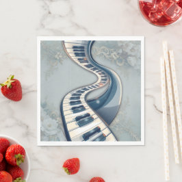 Guardanapo De Papel Elegance in piano keys and blossoms.