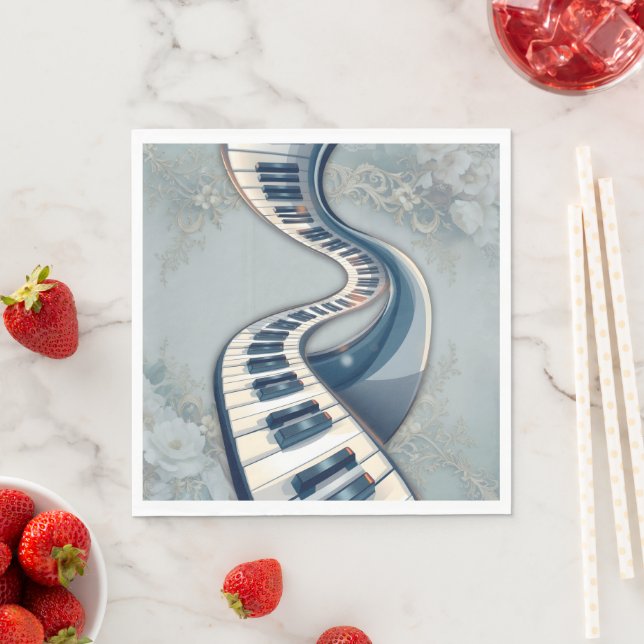 Guardanapo De Papel Elegance in piano keys and blossoms.  (Insitu)