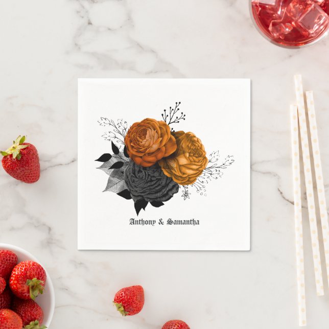 Guardanapo De Papel Elegância Chic Orange e Black Gothic Weding (Insitu)