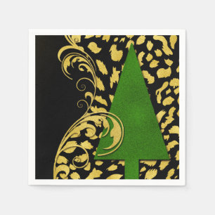 Guardanapo De Papel Elegância da festa natalícia em preto e verde