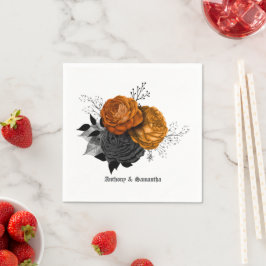 Guardanapo De Papel Elegância de Casamento Gótico Laranja e Preto Chic