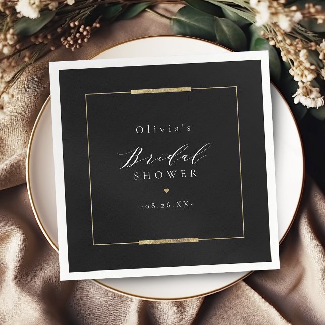 Guardanapo De Papel Elegância em Moldura Preto Simples Chuveiro de Noi (Framed Elegance Black Simple Modern Bridal Shower Napkins)