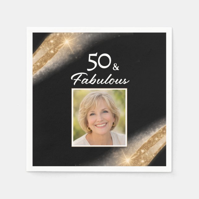 Guardanapo De Papel Elegant 50 & Fabulous Gold Photo Birthday Party (Frente)