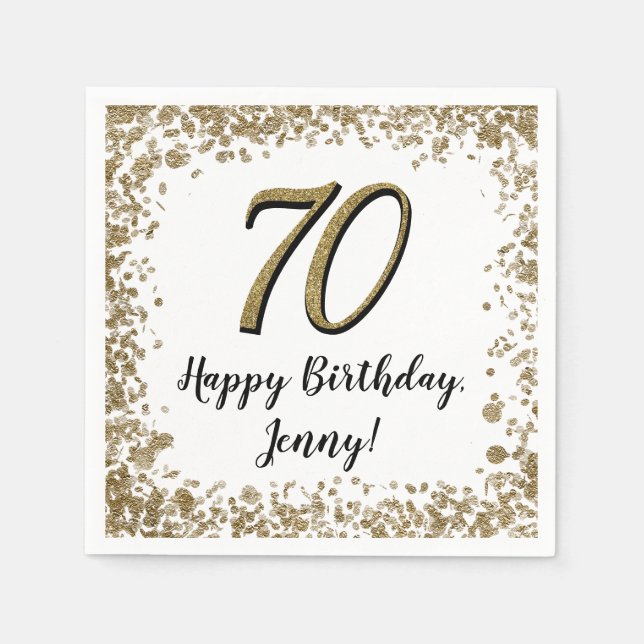 Guardanapo De Papel Elegant 70th Birthday Napkins Gold and Black (Frente)