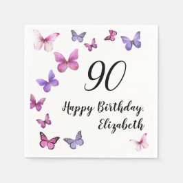 Guardanapo De Papel Elegant 90th Birthday Butterflies Custom Name