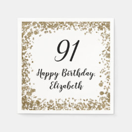 Guardanapo De Papel Elegant 91st Birthday Napkins With Gold Sequins