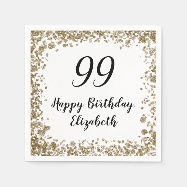 Guardanapo De Papel Elegant 99th Birthday Napkins With Gold Sequins (Frente)
