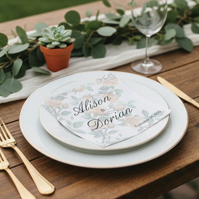 Guardanapo De Papel Elegant Apricot Orange Rose Wedding Paper (Criador carregado)