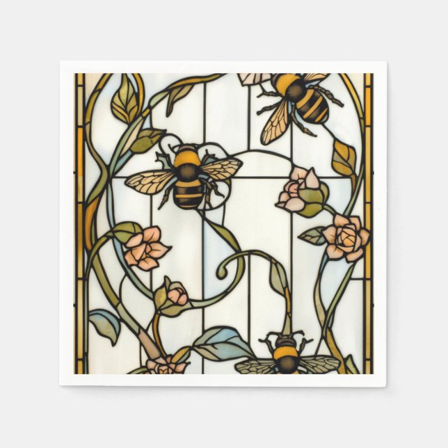 Guardanapo De Papel Elegant art nouveau botanical  bee stain glass (Frente)
