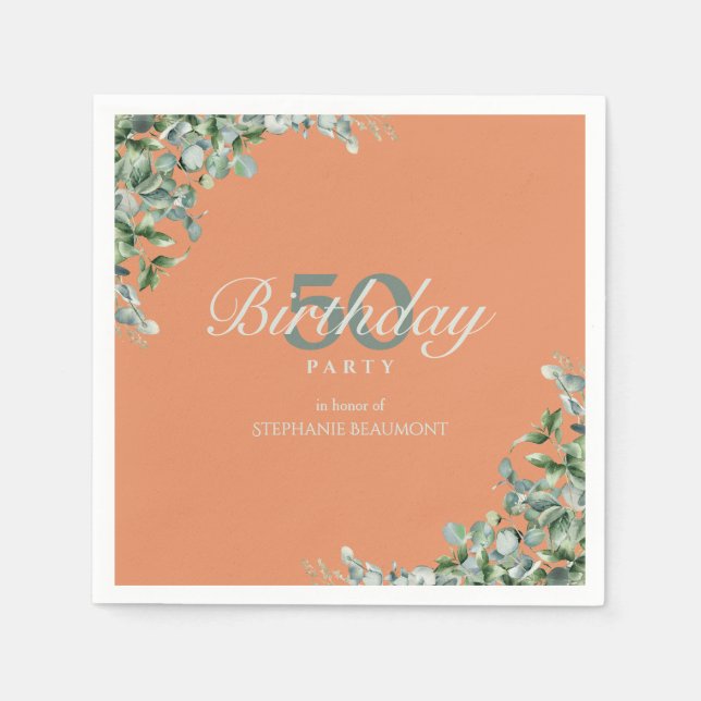 Guardanapo De Papel Elegant Autumn Green Flower Women's 50th Birthday  (Frente)