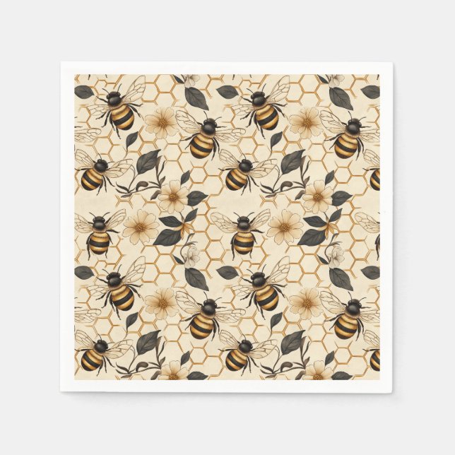 Guardanapo De Papel Elegant Bee and Honeycomb Pattern (Frente)