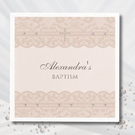 Guardanapo De Papel Elegant Beige Cross Christening Christian Baptism