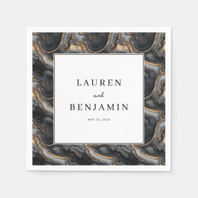Guardanapo De Papel Elegant Black and Gold Marbled (Frente)
