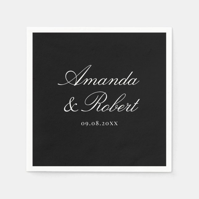 Guardanapo De Papel Elegant Black and White Calligraphy Wedding (Frente)