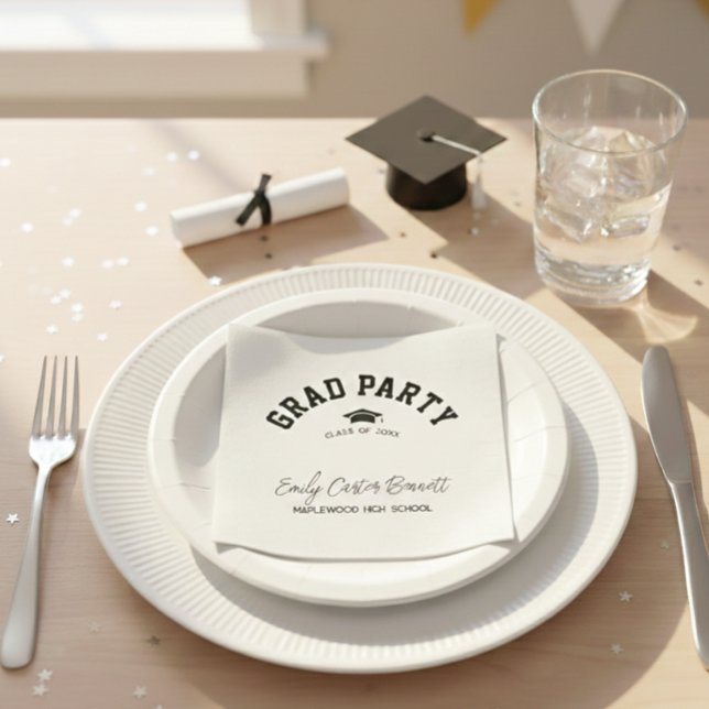 Guardanapo De Papel Elegant Black and White Grad Hat Graduation  (Criador carregado)