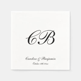 Guardanapo De Papel Elegant Black and White Script Monogram Wedding