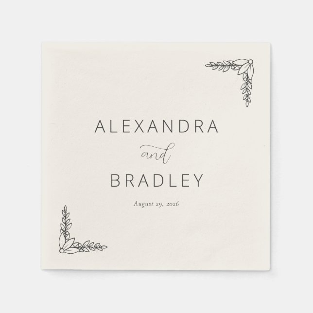 Guardanapo De Papel Elegant Black Botanical Line Work (Frente)