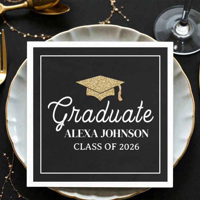 Guardanapo De Papel Elegant Black Class Of 2026 Graduation (Criador carregado)